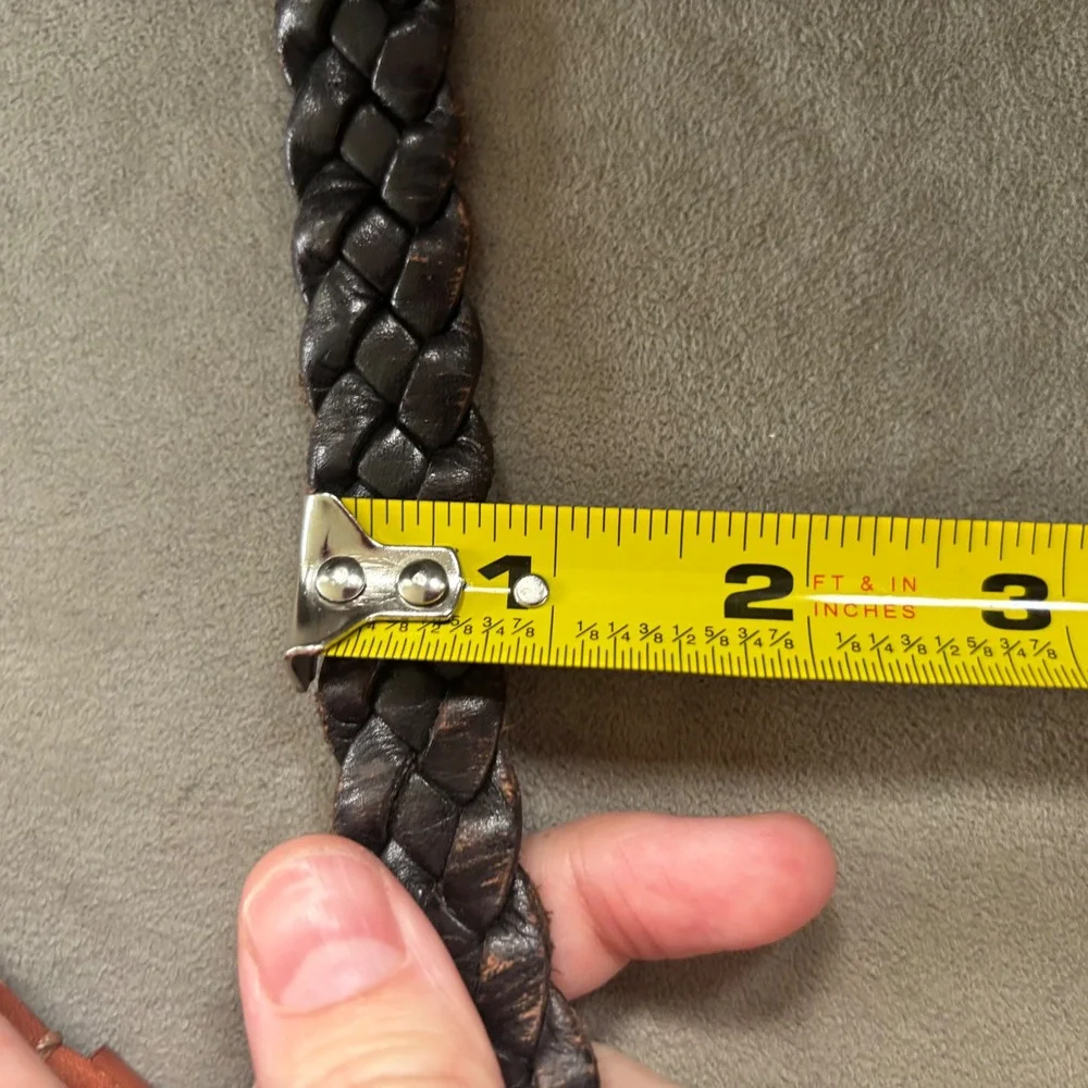 Ben Pollack Woven Braided Bonded Leather Belt Black Silver Buckle Size Small